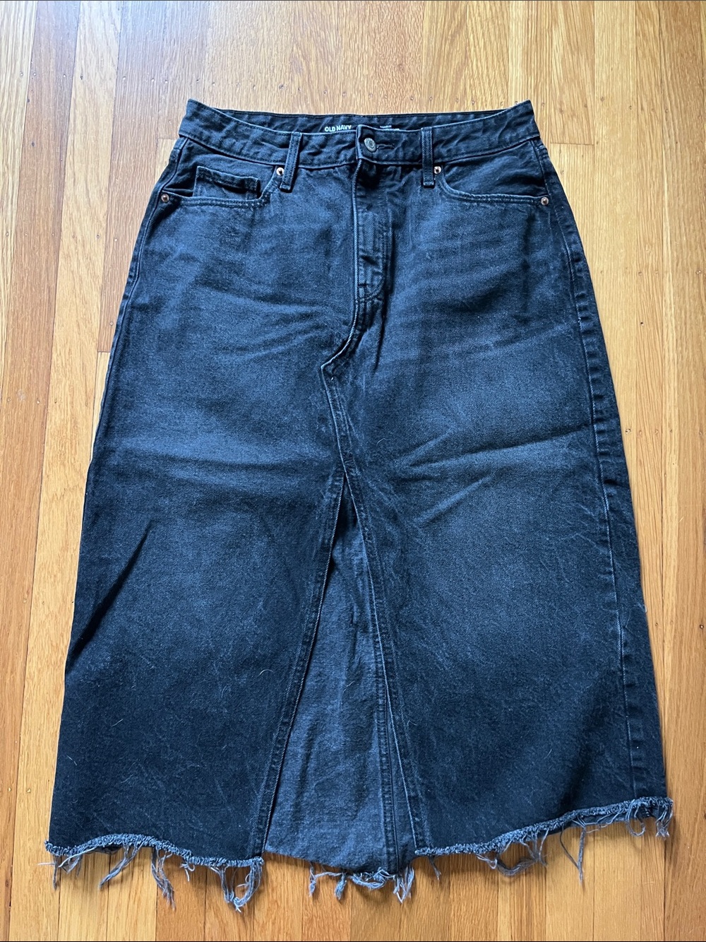 Old Navy Black High-Rise Denim Midi Skirt